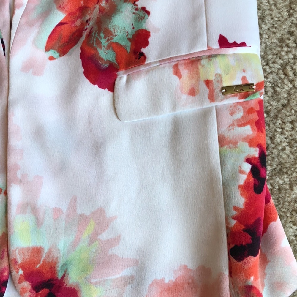 New Calvin Klein Flower floral white red green black blazer jacket 4P - Picture 9 of 9
